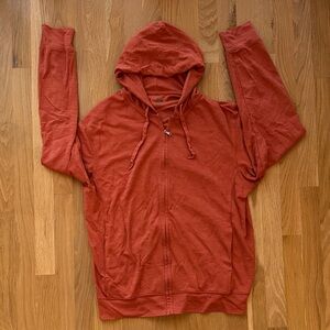Uniqlo Men's Dry, Cool, UV Protection Full Zip Up Hoodie Sweater in Burnt Orange